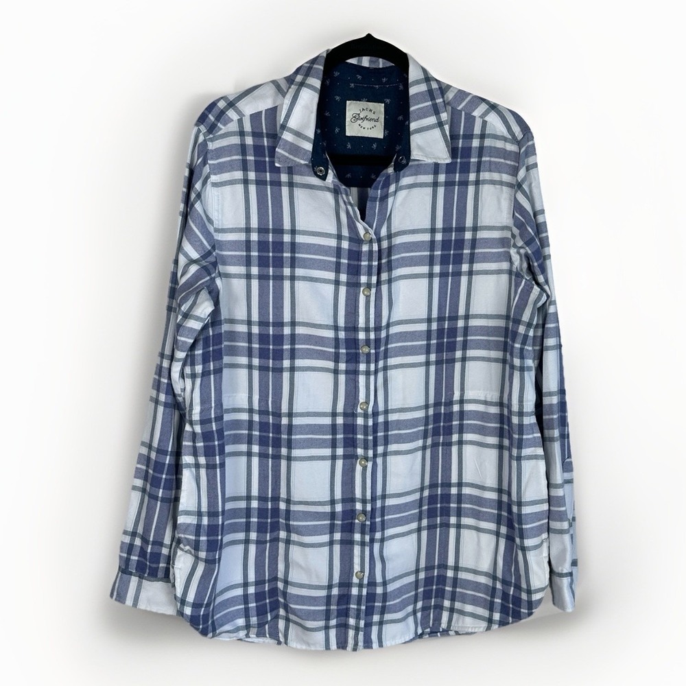 Jachs Girlfriend Plaid Button-Up Flannel Shirt Women's Large Long Sleeve Pockets